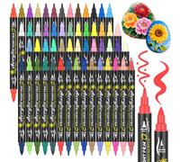 Lyuvie 54 Couleurs Feutre Marqueur Peinture Acrylique-Acrylic Paint Marker Stylo Peinture Acrylique Pointe Fine & Pinceau pour Roche Tissu Pierre Bois Verre Papier Plastique
