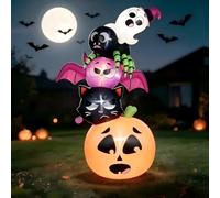 LYXBKSW Décoration Gonflable Halloween Tour Empilée 2.1m, 5 Niveaux | Citrouille, Chat Noir, Chauve-Souris Violette, Araignée et Fantôme Mignon, pour Jardin Pelouse Porche