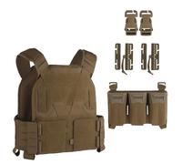 LZAQHMT Gilet Tactique Modulaire Molle avec Porte-plaques - avec Plaque Avant Porte-chargeurs Triple Multicalibre (5,56/9 Mm) 2 Boucles À Dégagement Rapide(Coyote Brown)