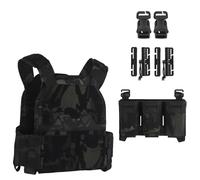 LZAQHMT Gilet Tactique Modulaire Molle avec Porte-plaques - avec Plaque Avant Porte-chargeurs Triple Multicalibre (5,56/9 Mm) 2 Boucles À Dégagement Rapide(OBK)