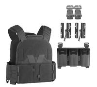 LZAQHMT Gilet Tactique Modulaire Molle avec Porte-plaques - avec Plaque Avant Porte-chargeurs Triple Multicalibre (5,56/9 Mm) 2 Boucles À Dégagement Rapide(Wolf Grey)