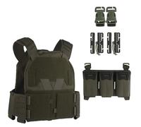 LZAQHMT Gilet Tactique Modulaire Molle avec Porte-plaques - avec Plaque Avant Porte-chargeurs Triple Multicalibre (5,56/9 Mm) 2 Boucles À Dégagement Rapide(Ranger Green)