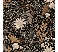 LZH-LP Papier Peint Autocollant, 44x600CM Bohème Brun-Beige Floral Noir Fond Sans Raccord Papier Contact Décoller Coller Vinyle Film Décoratif Amovible pour Armoires Murales