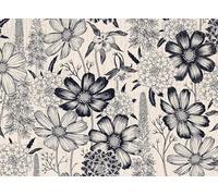 LZH-LP Papier Peint Autocollant, 44x600CM Cosmos Pied-d'alouette Ancolie Impression Noir Blanc Papier Contact Décoller Coller Vinyle Film Décoratif Amovible pour Armoires Murales
