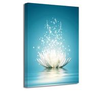 LZIMU Art mural Zen Fleur de lotus blanche en pleine floraison dans l'eau Impression murale Décor encadré Peinture bleu vert ciel pour décor de spa de yoga méditation spirituelle (40x60cm (16x24po