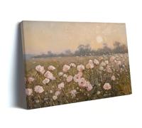 LZJAGXX Tableau vintage de fleurs sauvages roses, impression sur toile pastel, art floral abstrait, paysage, salon (60 x 80 cm/cadre intérieur)