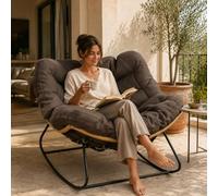 LZLUCKCOME Fauteuil à bascule pour adulte en rotin avec rembourrage | Assise de 125 cm de large, charge jusqu'à 150 kg, cadre en acier et environ Zone de balançoire à 30° - Pour salon