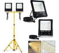 LZQ 2pcs 200W LED Projecteur Projecteur blanc chaud Projecteur de chantier IP66 avec trépied