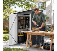 LZQ Abri de jardin en métal, abris de jardin extérieurs, abri clos et résistant aux intempéries avec serrure, abris en acier avec toit en appentis, abris pour outils de jardin avec gants de travail