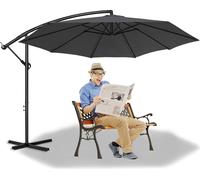 LZQ ALU Parasol de jardin Ø350cm Parasol de terrasse Parasol de marché Parapluie avec support et manivelle pour le jardin, gris foncé