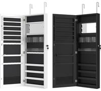LZQ Armoire à bijoux avec miroir intégral & doublure intérieure veloutée - étagère à bijoux pour boucles d'oreilles, colliers, bagues & cosmétiques, montage flexible sur porte ou mur, noir