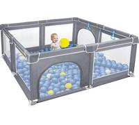 LZQ Baby parc parc barrière 200x180cm centre d'activité avec base antidérapante, filet respirant aire de jeux sécurité