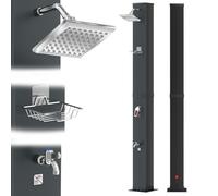 LZQ Douche solaire de jardin 40 l avec thermomètre intégré et douche pour les pieds, eau chaude à 60 °C, sans électricité, douche extérieure avec pommeau de douche à effet pluie pivotant et raccord de