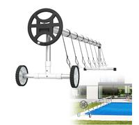 LZQ Enrouleur de film de piscine mobile en aluminium + système d'enroulement en acier inoxydable avec 8 bandes de fixation pour bâche solaire et bâche de piscine | 3 m à 5,70 m réglable