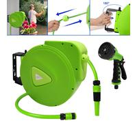 LZQ Enrouleur de tuyau 20m Enrouleur de tuyau d'arrosage avec pistolet à eau Enrouleur automatique raccord 1/2" Boîte à tuyau de jardin, vert