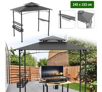 LZQ Pavillon de barbecue avec double toit, étagères latérales, panier métallique, crochet et ouvre-bouteille, abris pour barbecue résistant aux intempéries, abri pour barbecue pour jardin, extérieur, 