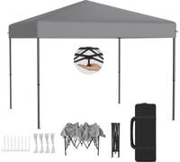LZQ Pavillon pop-up 3x3 m Pavillon pliable pour jardin et terrasse, imperméable, protection UV, montage rapide à l'aide d'un seul bouton, hauteur réglable sur 3 niveaux, gris (sans parois latérales)