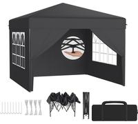 LZQ Pavillon pop-up 3x3 m Pavillon pliable pour jardin et terrasse, imperméable, protection UV, montage rapide à l'aide d'un seul bouton, hauteur réglable sur 3 niveaux, anthracite (avec parois latéra