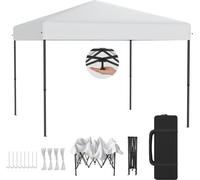 LZQ Pavillon pop-up 3x3 m Pavillon pliable pour jardin et terrasse, imperméable, protection UV, montage rapide à l'aide d'un seul bouton, hauteur réglable sur 3 niveaux, blanc (sans parois latérales)