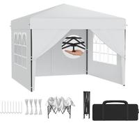 LZQ Pavillon pop-up 3x3 m Pavillon pliable pour jardin et terrasse, imperméable, protection UV, montage rapide à un seul bouton, hauteur réglable sur 3 niveaux, blanc (avec parois latérales)