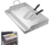LZQ Plaque de gril en acier inoxydable avec anse 51x32x7 cm, Répartition uniforme de la chaleur pour les grils à gaz et à charbon - 2x spatules pour gril incluses, inoxydable & résistant aux rayures