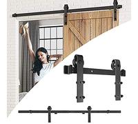 LZQ Quincaillerie Kit de Rail Hardware Porte Coulissante Ensemble Industriel pour Suspendue en Bois et Portes Coulissantes Intérieures (6FT/183cm, Une porte)