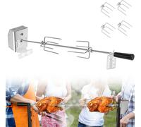 LZQ Set de brochettes de barbecue, y compris 4 x pinces à viande, 1 x moteur, tournebroche électrique en acier inoxydable (moteur 220-240V）, pour rôtissoire BBQ, tournebroche et barbecue à gaz