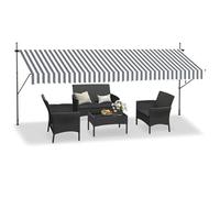 LZQ Store à serrage de balcon, store rétractable manuel, manivelle, réglable en hauteur, résistant aux UV, sans perçage, 100 % polyester, gris/blanc, 400 x 120 cm