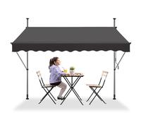 LZQ Store à serrage pour balcon, store rétractable manuel, manivelle, réglable en hauteur, résistant aux UV, sans perçage, 100 % polyester, gris foncé, 200 x 120 cm