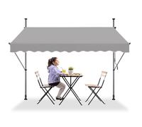 LZQ Store banne à serrage pour balcon, store rétractable manuel, manivelle, réglable en hauteur, résistant aux UV, sans perçage, 100 % polyester, gris, 200 x 120 cm