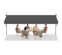 LZQ Store banne de balcon à serrage, store rétractable manuel, manivelle, réglable en hauteur, résistant aux UV, sans perçage, 100% polyester, gris foncé, 400x120cm