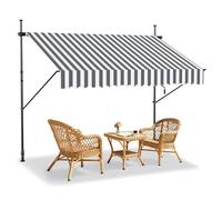 LZQ Store de balcon rétractable manuel, manivelle, réglable en hauteur, résistant aux UV, sans perçage, 100 % polyester, gris/blanc, 250 x 120 cm