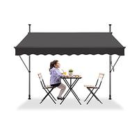 LZQ Store de Balcon rétractable Manuel, manivelle réglable, résistant aux UV, sans perçage, 100% Polyester (350 x 120 cm, Gris foncé)
