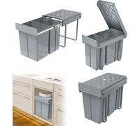 LZQ Système de tri des déchets encastrable Trieur de déchets, pour la cuisine 2 compartiments Extensible 1 x 20L & 1 x 10L, Extension totale avec rails télescopiques, Gris 48 x 26 x 42 cm (L x l x H)