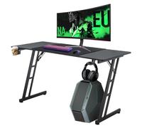 LZQ Table de gaming 140 x 60 cm, Bureau de gaming pour ordinateur avec revêtement en fibre de carbone, Table de gaming / bureau avec porte-gobelet et crochet pour casque pour une expérience de jeu
