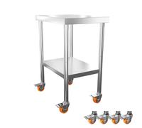 LZQ Table de travail en acier inoxydable - 85 x 61 x 60 cm - Avec roulettes - Plan de travail en acier inoxydable - Chariot de service en acier inoxydable avec 4 roues verrouillables - Table avec