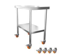 LZQ Table de travail en acier inoxydable - 85 x 76 x 46 cm - Avec roulettes - Plan de travail en acier inoxydable - Chariot de service en acier inoxydable avec 4 roues verrouillables - Table avec
