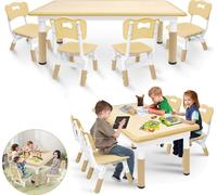 LZQ Table pour enfants avec 4 chaises Groupe de tables pour enfants Réglable en hauteur, table pour enfants Set de chaises Meubles pour enfants Groupe de sièges en plastique pour garçons filles de 2 à