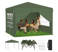 LZQ Tonnelle pop-up de qualité supérieure - 2,5 x 2,5 m - Avec ascenseur One-Touch - Pliable - Avec parois latérales et sac de transport - Vert