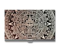 LZQPOEAS Calendrier maya End of The World - Porte-cartes de visite personnalisé en métal - Organiseur de cartes de poche portable avec fermeture à boucle - Conteneur professionnel pour cartes de
