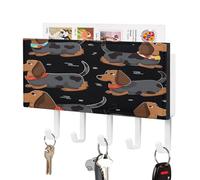 LZQPOEAS I Love My Dog Dachshunds Support mural pour clés avec organiseur de courrier adhésif tendance avec 5 crochets sans perçage en cuir synthétique pour entrée, cuisine, couloir