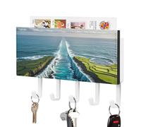 LZQPOEAS Miraculous Separation of Water Key Holder Wall Mount with Mail Organizer Fashion Adhesive Key Hanger with 5 Hooks No Drill PU Leather Key Organizer Rack for Entryway Kitchen Hallway Decor