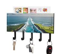 LZQPOEAS Miraculous Separation of Water Key Holder Wall Mount with Mail Organizer Fashion Adhesive Key Hanger with 5 Hooks No Drill PU Leather Key Organizer Rack for Entryway Kitchen Hallway Decor