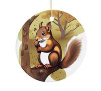 LZQPOEAS Pendentif rond en céramique à suspendre en forme d'écureuil mangeur de noix - Décoration d'intérieur personnalisée double face en céramique - Léger et durable - Cadeau pour la maison, les