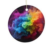 LZQPOEAS Pendentif rond en céramique fumée arc-en-ciel à suspendre, décoration d'intérieur double face personnalisée, décoration d'intérieur légère et durable, cadeau pour la maison, les fêtes, les