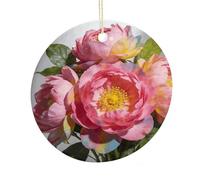 LZQPOEAS Pendentif rond en céramique rose coloré à suspendre, décoration d'intérieur double face personnalisée en céramique, décoration d'intérieur légère et durable, cadeau pour la maison, les fêtes