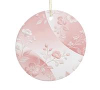LZQPOEAS Pendentif rond rose et blanc en céramique à suspendre, décoration d'intérieur double face personnalisée, décoration d'intérieur légère et durable, cadeau à suspendre pour la maison, les fêtes