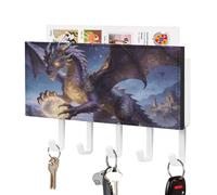 LZQPOEAS Porte-clés mural en cuir synthétique avec 5 crochets - Dragon fantaisie - Porte-clés d'entrée compact adhésif avec plateau de rangement pour courrier - Pour la maison et le couloir