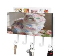 LZQPOEAS Porte-clés mural en flanelle avec 5 crochets en cuir synthétique pour clés d'entrée, support compact adhésif avec plateau de rangement pour courrier pour la maison et le couloir