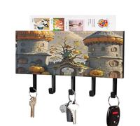 LZQPOEAS Porte-clés mural en forme de citrouille avec organiseur de courrier adhésif tendance avec 5 crochets sans perçage en cuir synthétique pour entrée, cuisine, couloir